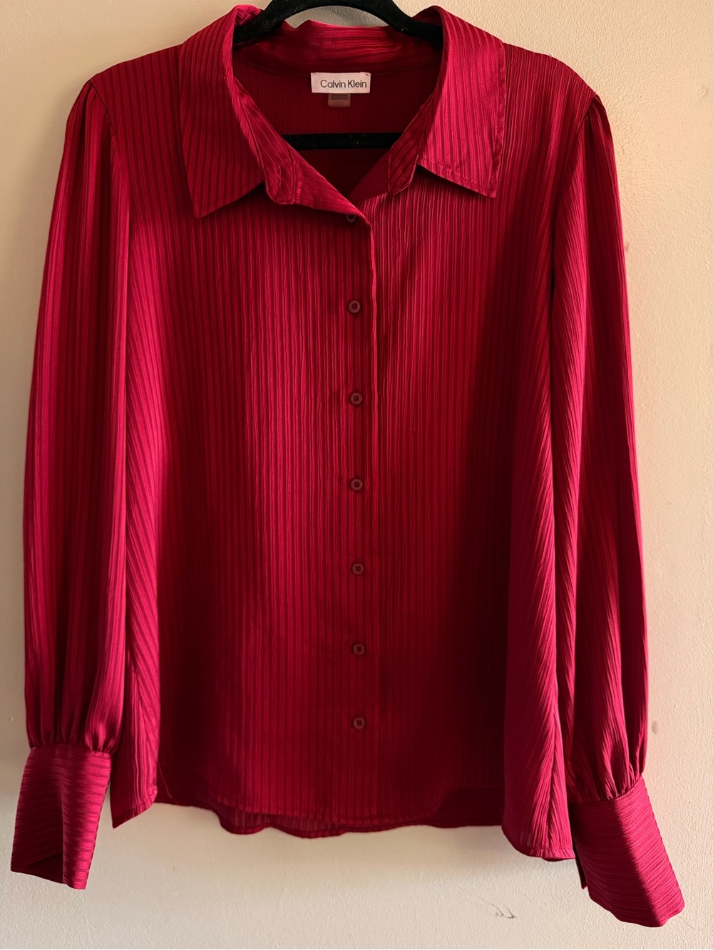 Calvin Klein Deep Red Textured Button-Down Blouse size large